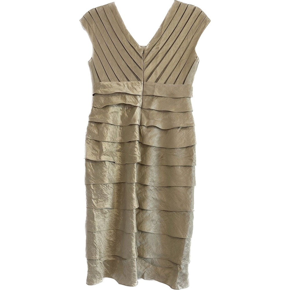 Adrianna Papell Dress Women's Size 4 Tiered Petal Layered Sheath Beige Gold - Picture 2 of 8